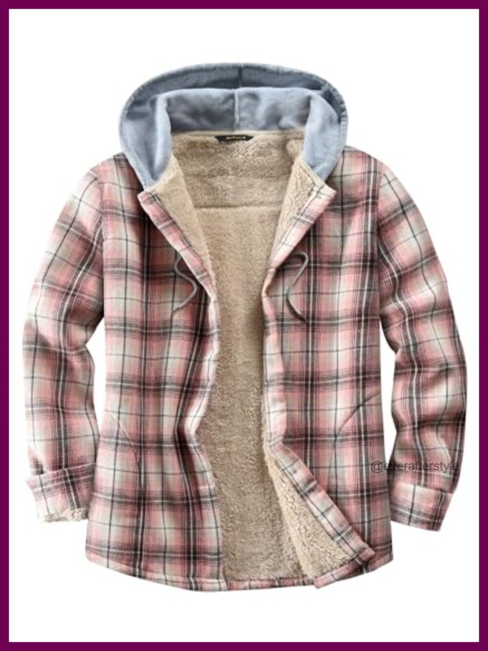 Sherpa Lined Flannel Shirt Jacket Cotton Plaid Fleece Button Hood